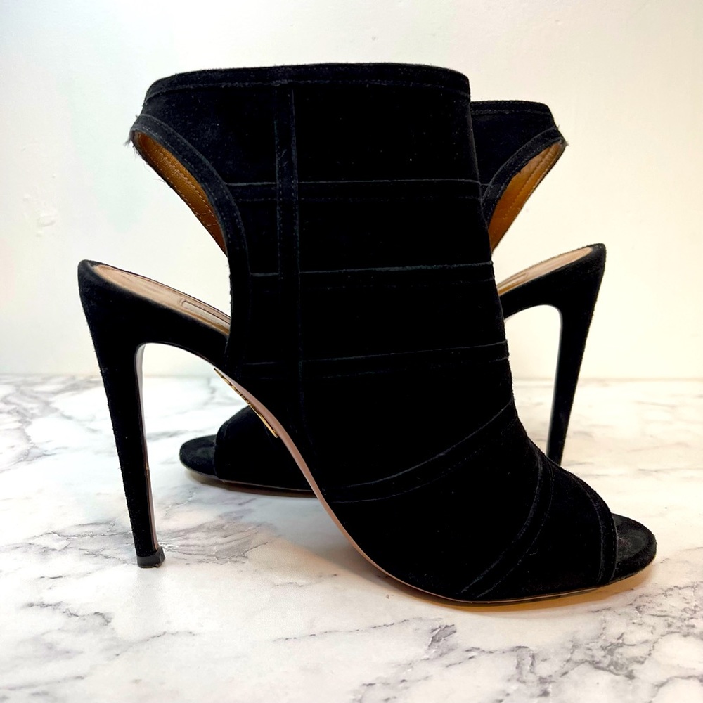 Aquazzura Oiu Baby 105 Lace Up Peep Toe Booties Size 36.5